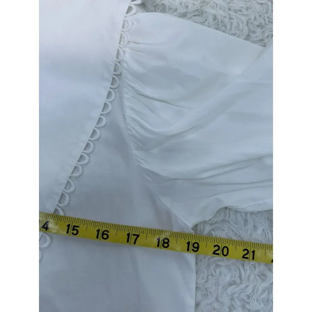 Zara Peter Pan Collared Puff Sleeve Cropped Poplin Blouse Size Small